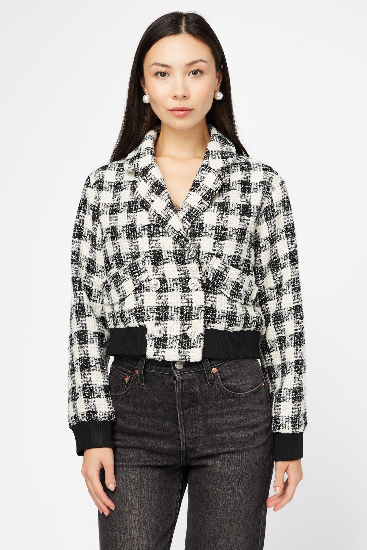 Coco Houndstooth Rhinestone Button Jacket