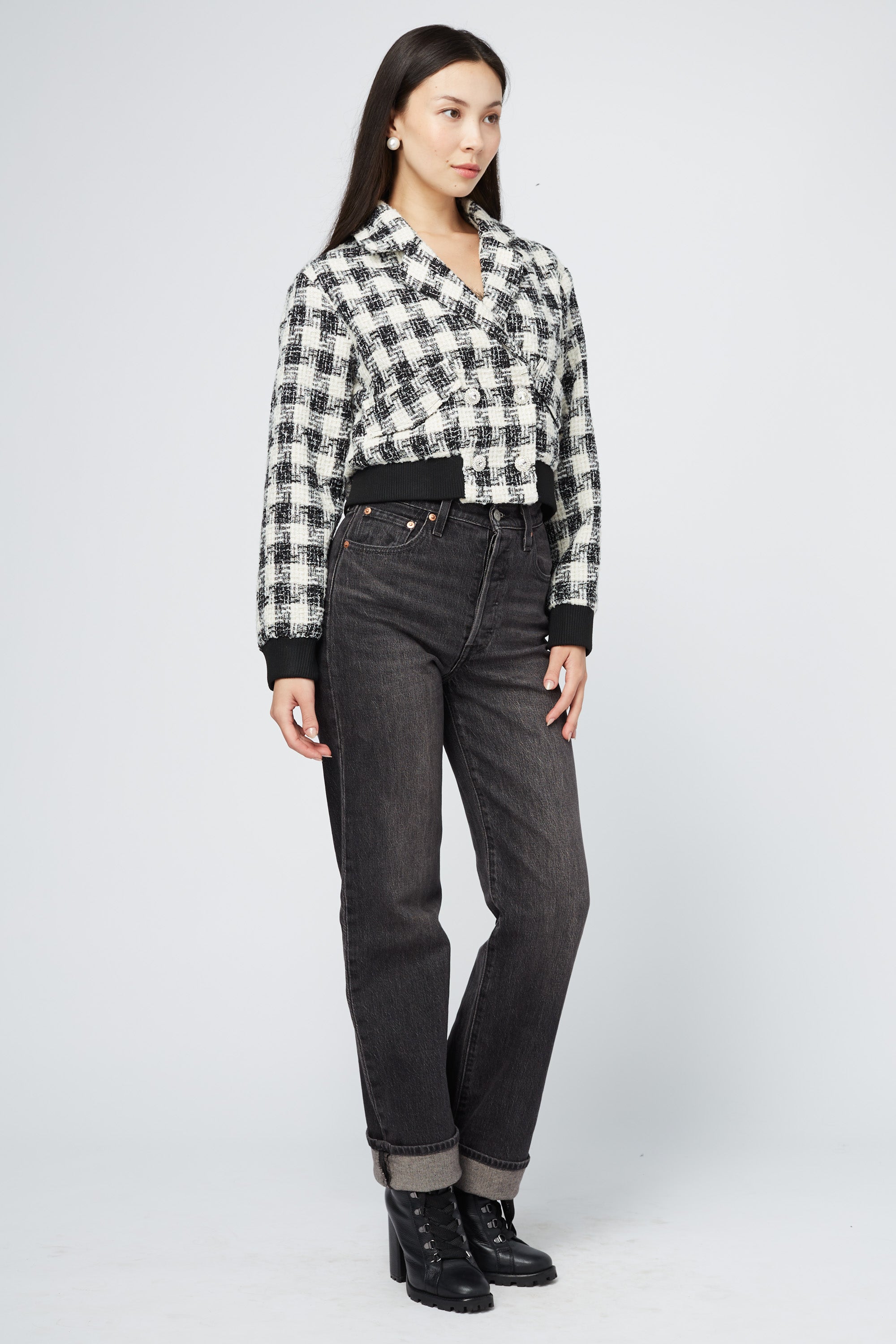 Coco Houndstooth Rhinestone Button Jacket – honey