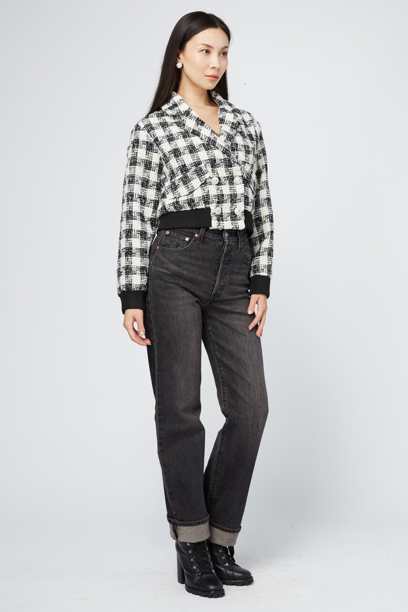 Coco Houndstooth Rhinestone Button Jacket