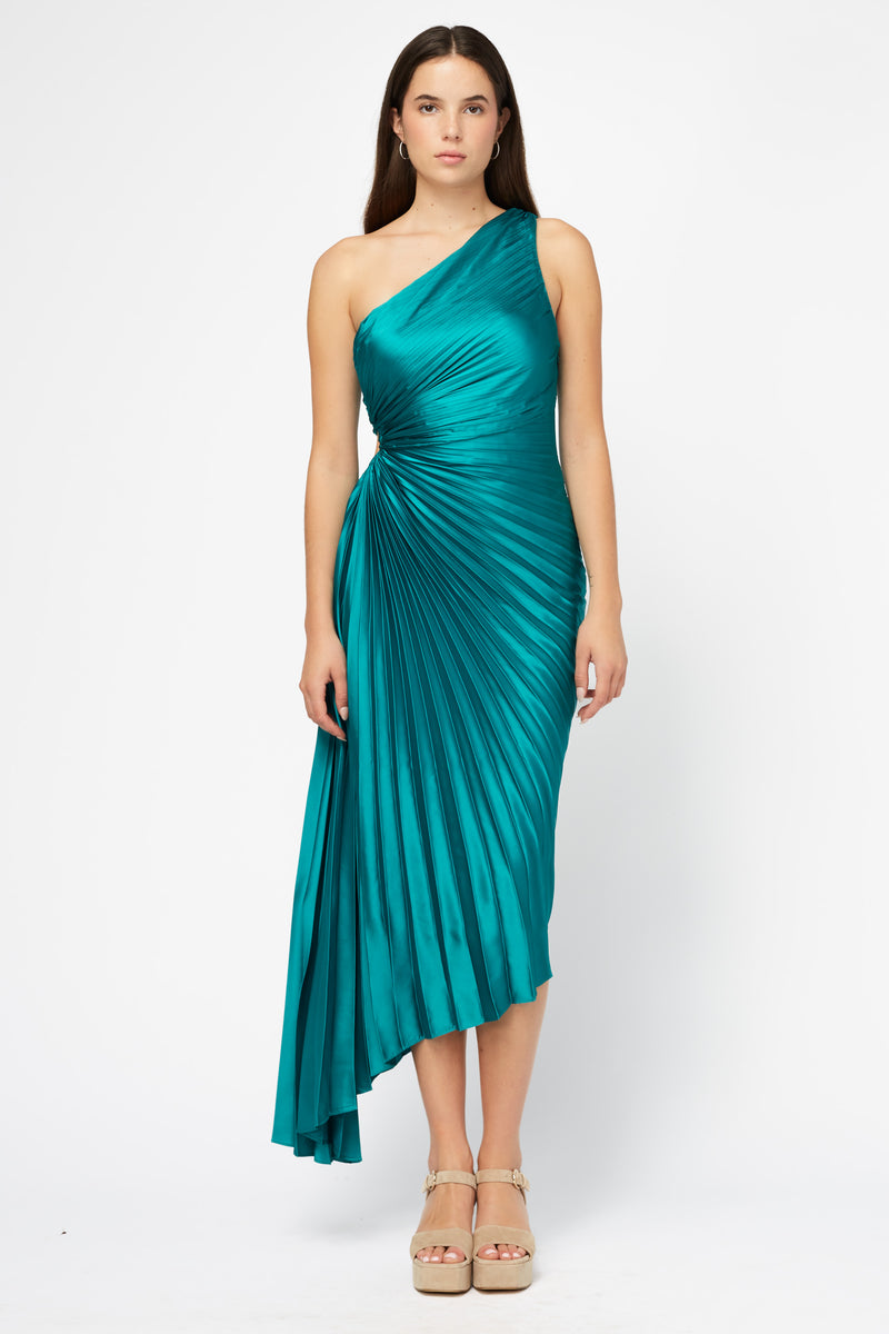 Reagan One Shoulder Pleated Hi Lo Maxi Dress