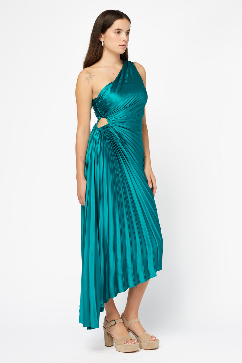 Reagan One Shoulder Pleated Hi Lo Maxi Dress