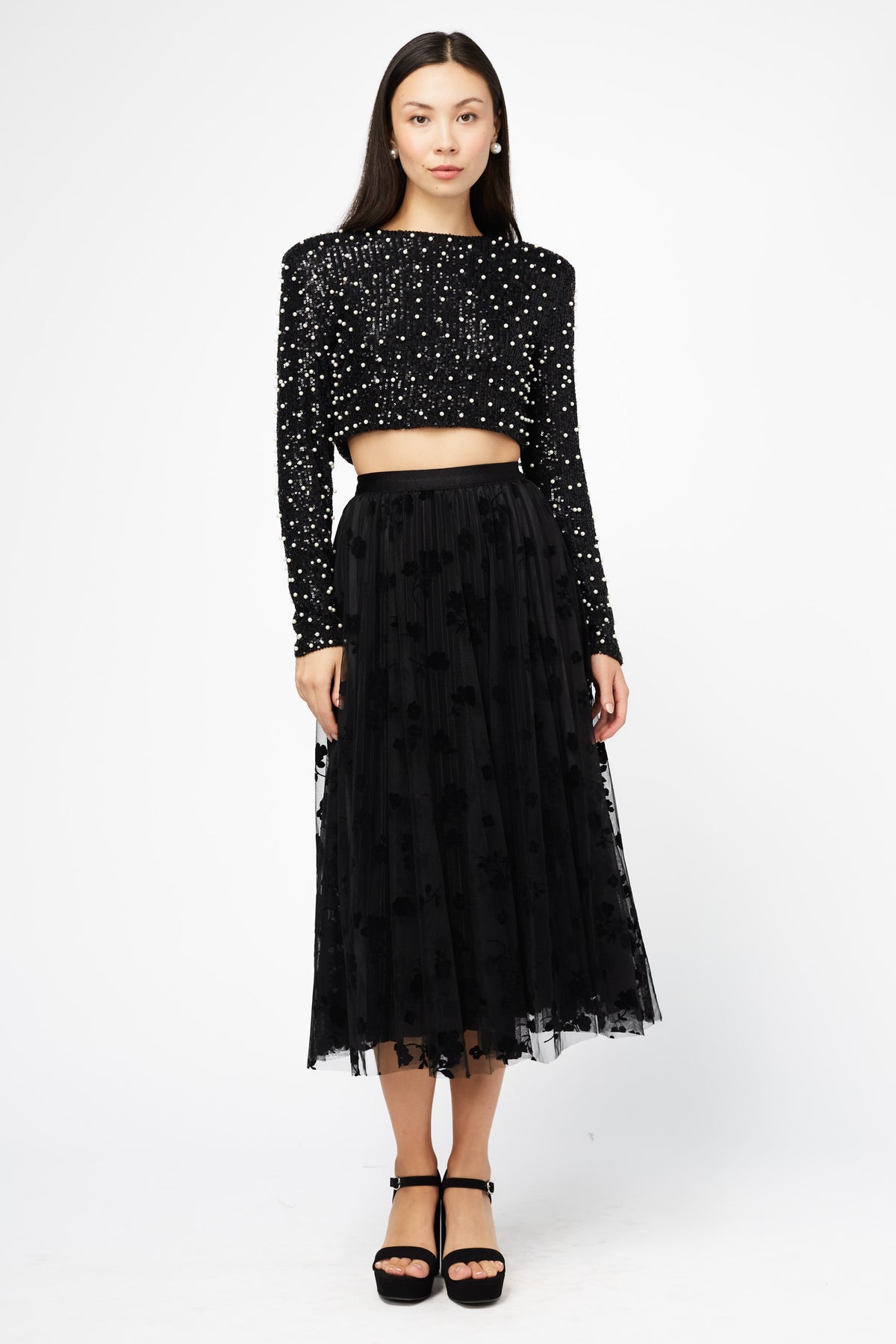 Alison Pearl Embellished Sequin Crop Top