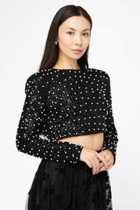 Alison Pearl Embellished Sequin Crop Top