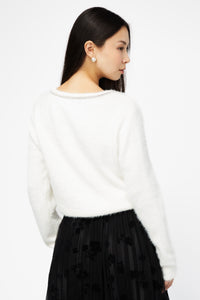 Lydia Rhinestone Bow Trim Fuzzy Sweater