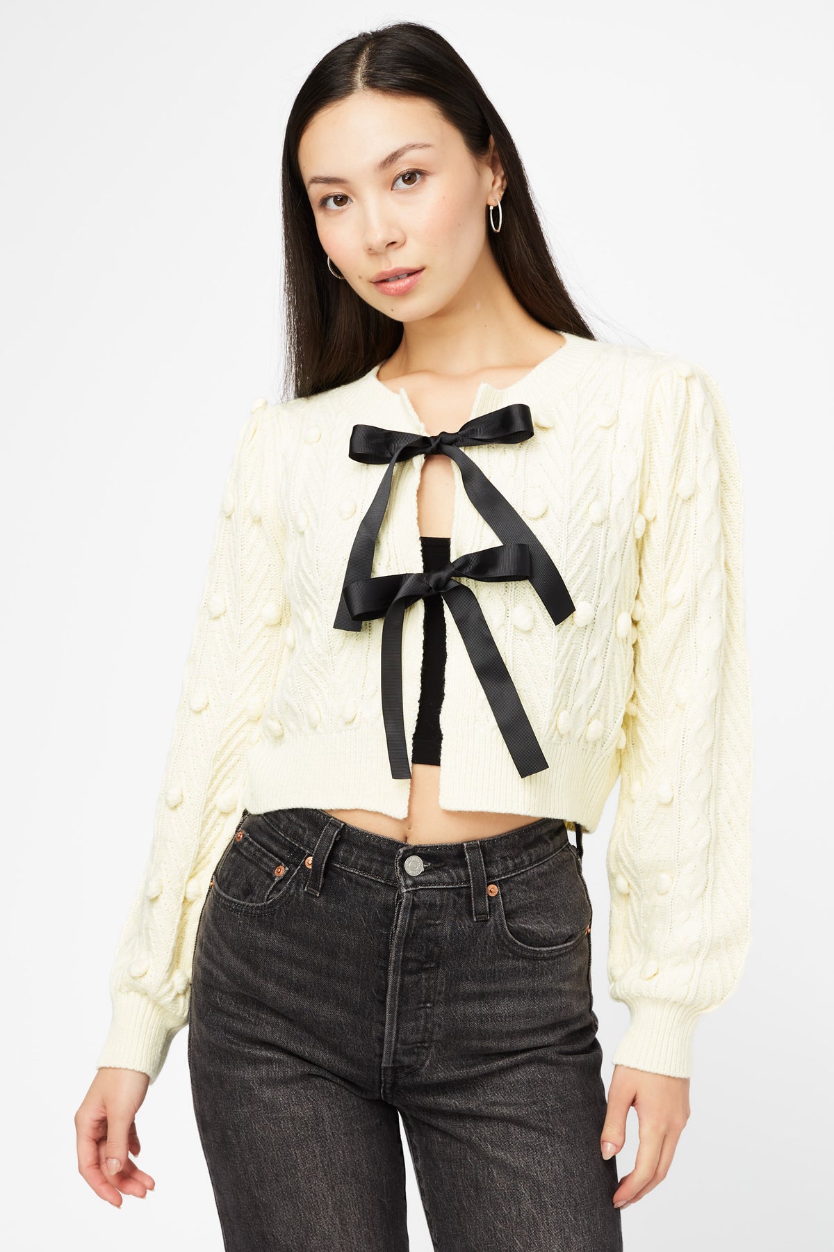 Annaliese Bow Front Knit Pom Pom Cardigan