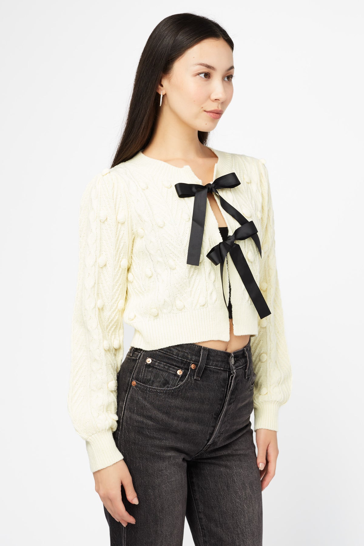 Annaliese Bow Front Knit Pom Pom Cardigan