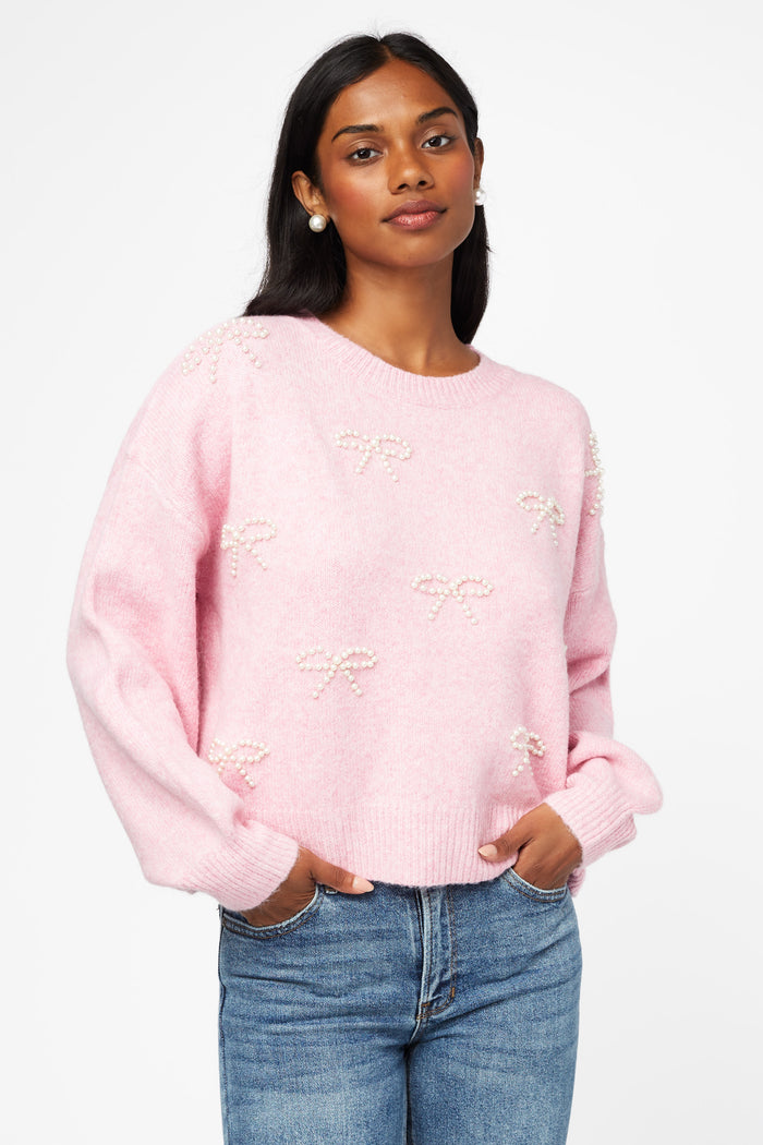 Bella Bow Beaded Sweater