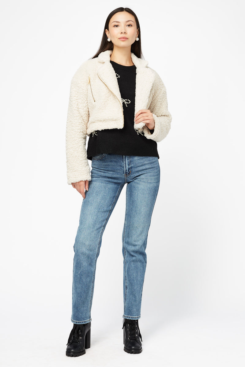 Honey Teddy Crop Moto Jacket