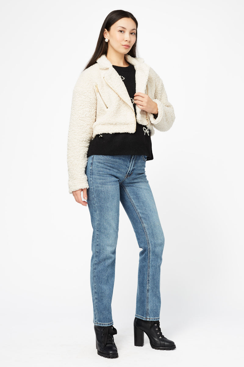 Honey Teddy Crop Moto Jacket