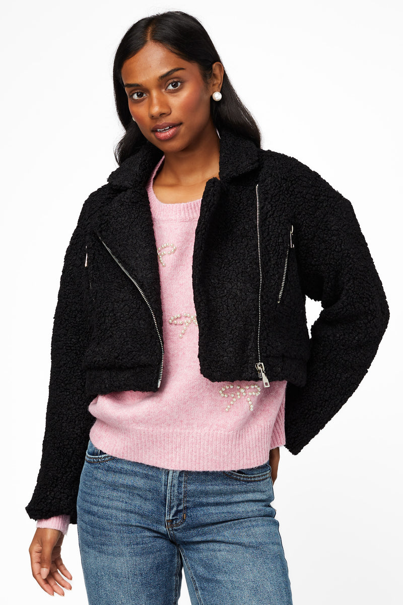 Honey Teddy Crop Moto Jacket