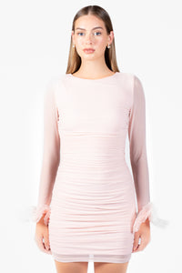 Leonie Mesh Ruched Mini Dress - honey