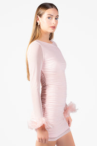 Leonie Mesh Ruched Mini Dress - honey