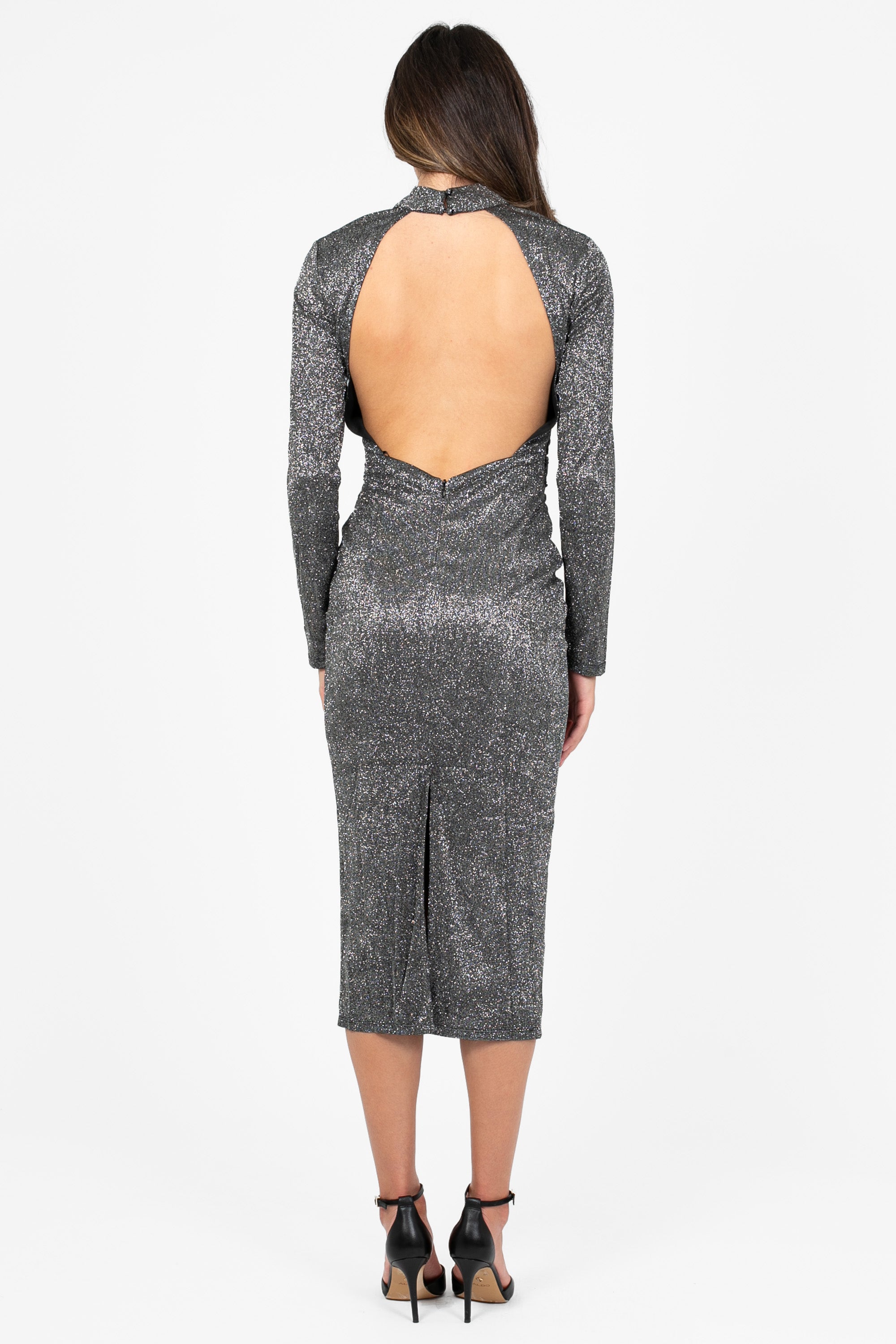 Astra Glitter Backless Midi Dress