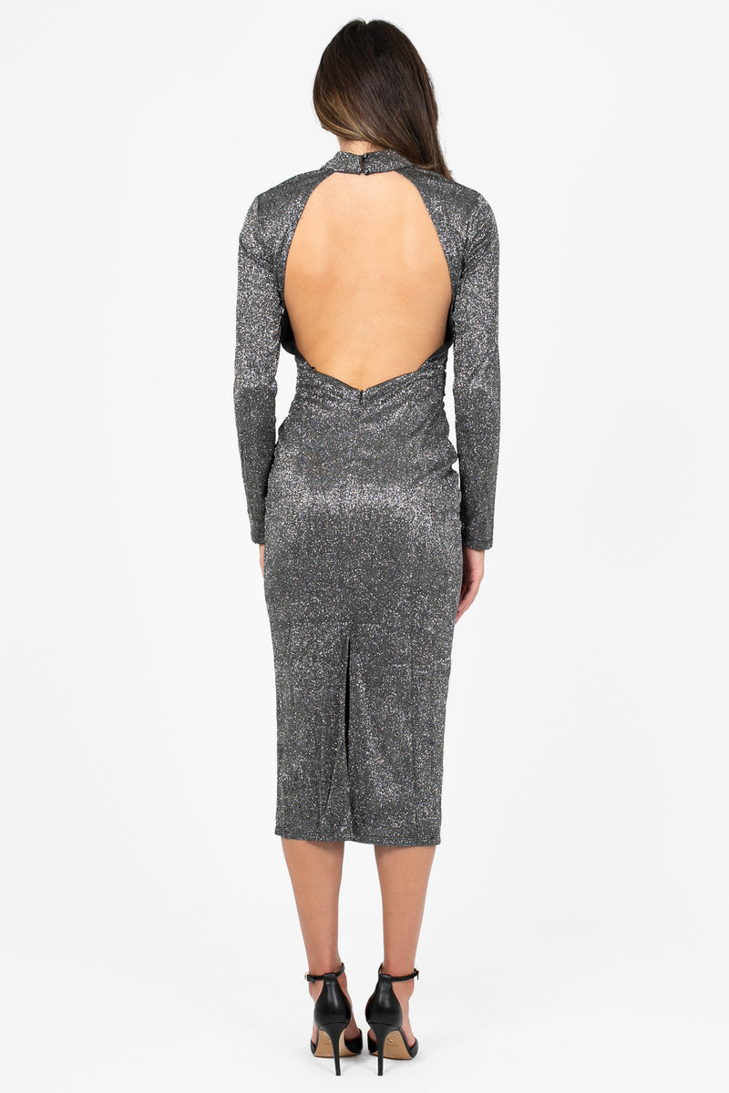 Astra Glitter Backless Midi Dress - honey