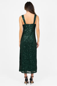 Evergreen Elegance Sequin Midi Dress - honey