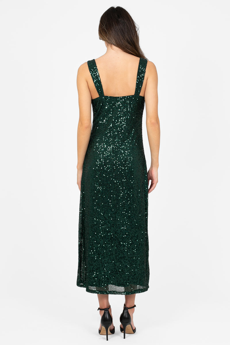 Evergreen Elegance Sequin Midi Dress - honey
