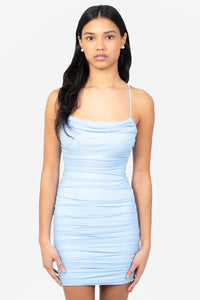 Gweny Mesh Ruched Mini Dress - honey