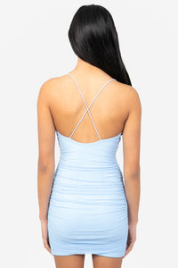 Gweny Mesh Ruched Mini Dress - honey