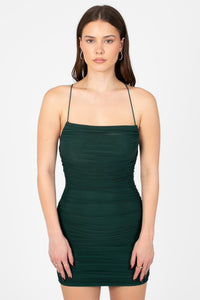 Gweny Mesh Ruched Mini Dress - honey