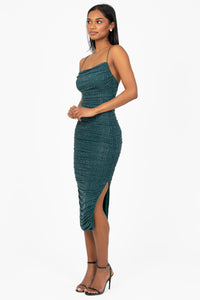 Whitney Rhinestone Ruched Mesh Midi Dress