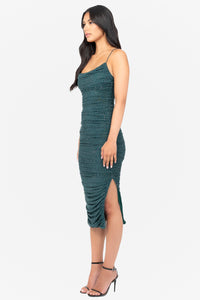 Whitney Rhinestone Ruched Mesh Midi Dress