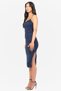 Whitney Rhinestone Ruched Mesh Midi Dress