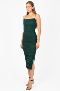Whitney Mesh Ruched Midi Dress - honey
