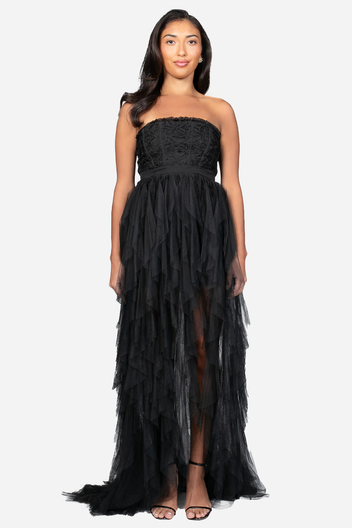 Aliyah Corset Ruffle Maxi Dress - honey