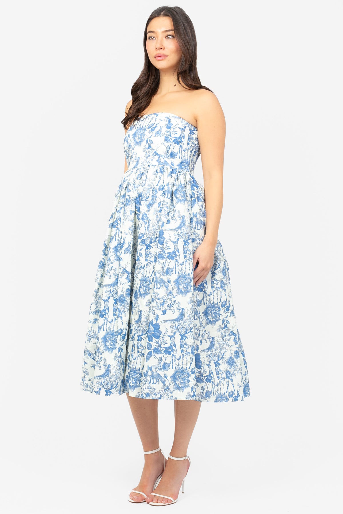 Ophelia Strapless Printed Midi Dress - honey