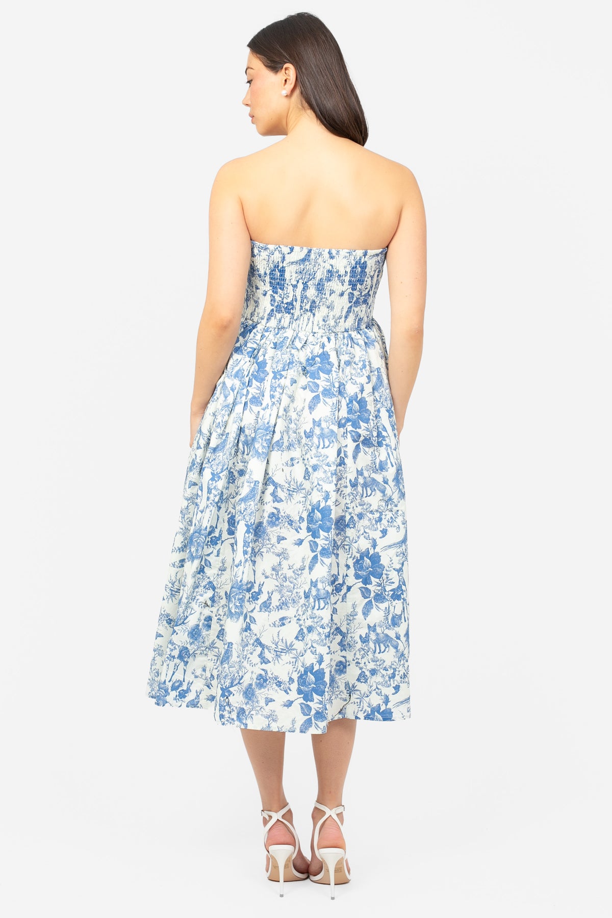 Ophelia Strapless Printed Midi Dress - honey