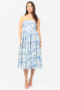 Ophelia Strapless Printed Midi Dress - honey