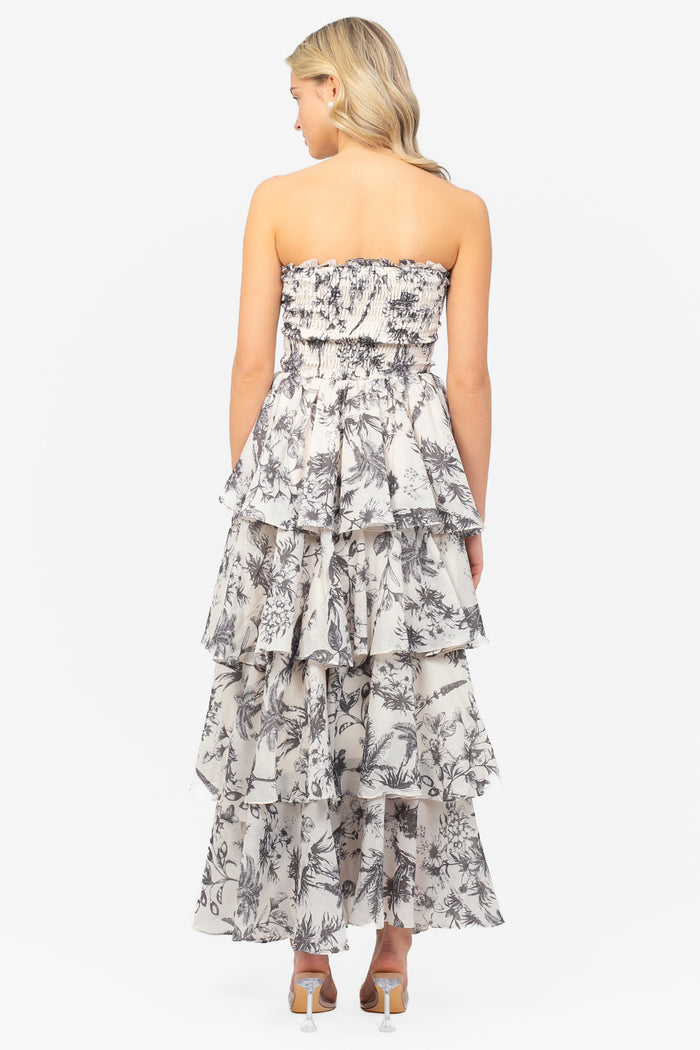 Valencia Printed Tiered Ruffle Midi Dress