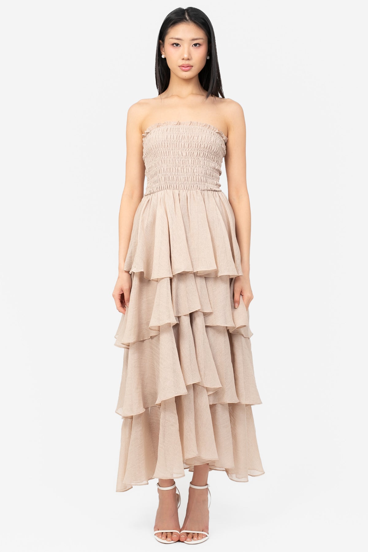 Marlow Smocked Tiered Ruffle Maxi Dress - honey