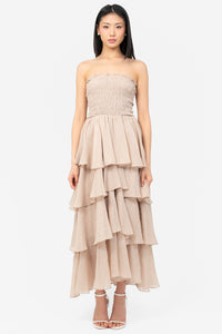 Marlow Smocked Tiered Ruffle Maxi Dress - honey