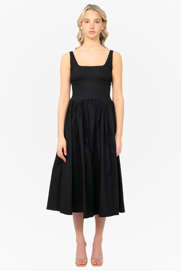 Lilah Linen Flare Midi Dress