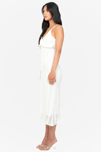 Seaside Ruffle Crochet Knit Midi Dress