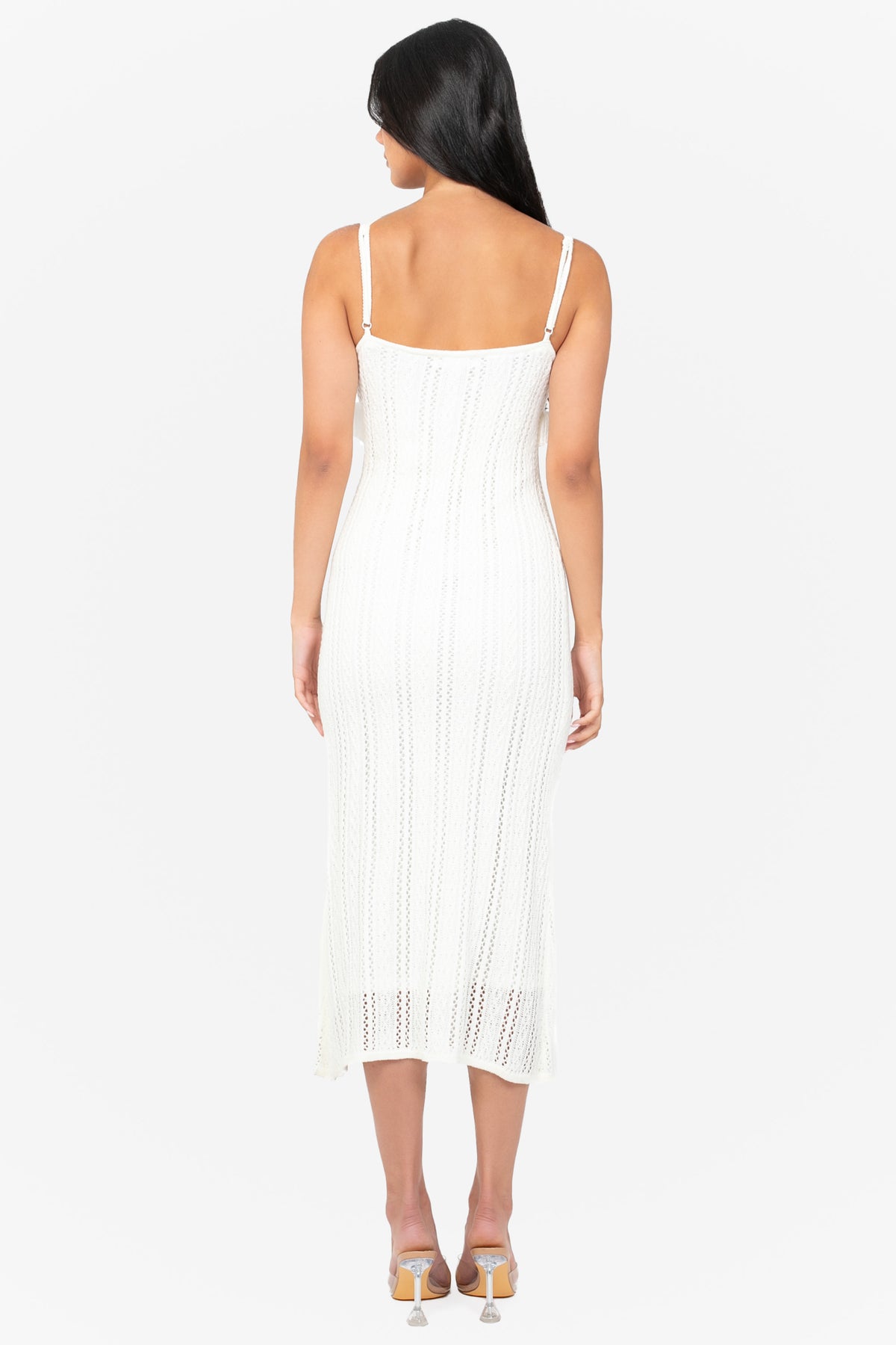 Seaside Ruffle Crochet Knit Midi Dress