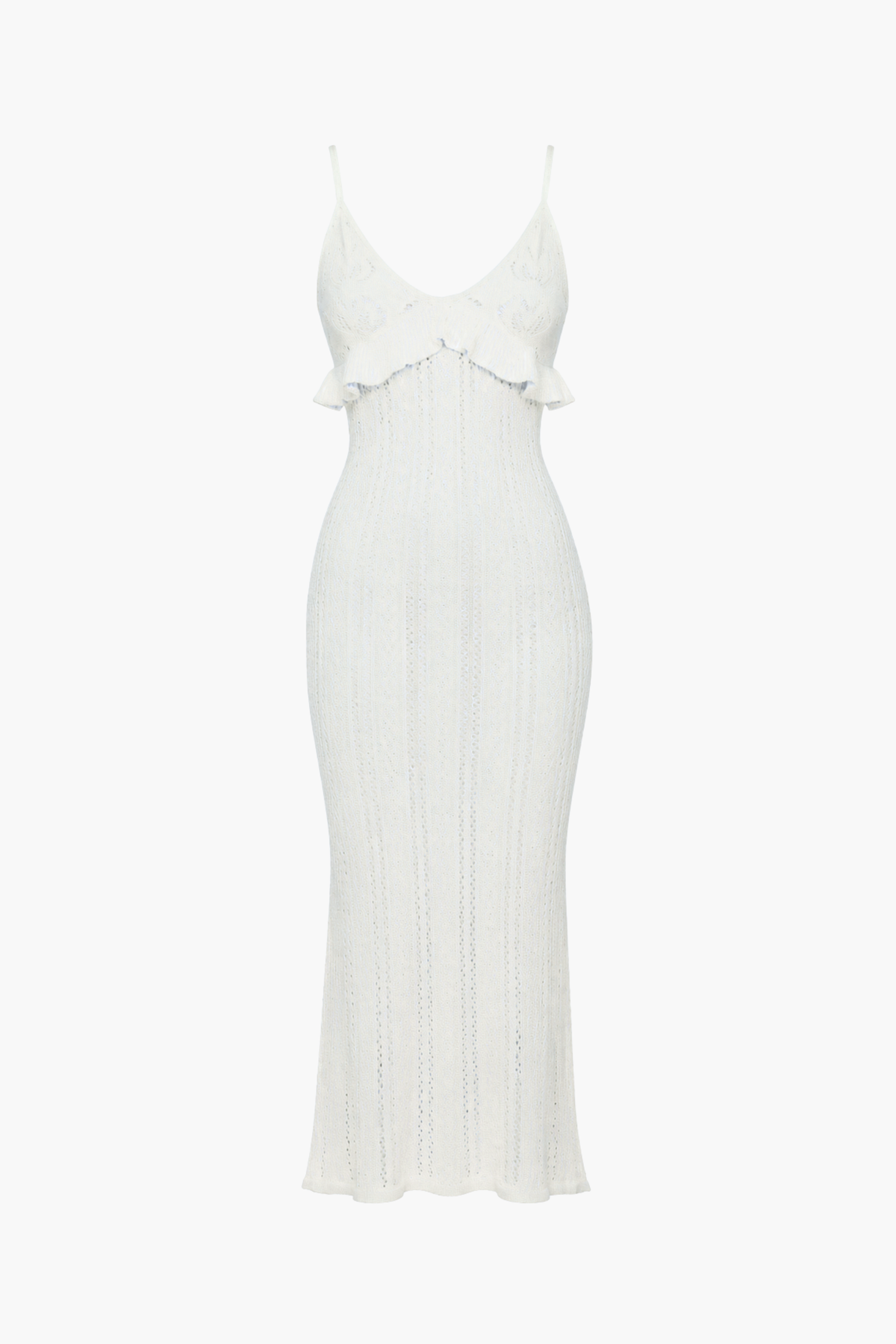 Seaside Ruffle Crochet Knit Midi Dress