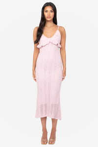 Seaside Ruffle Crochet Knit Midi Dress