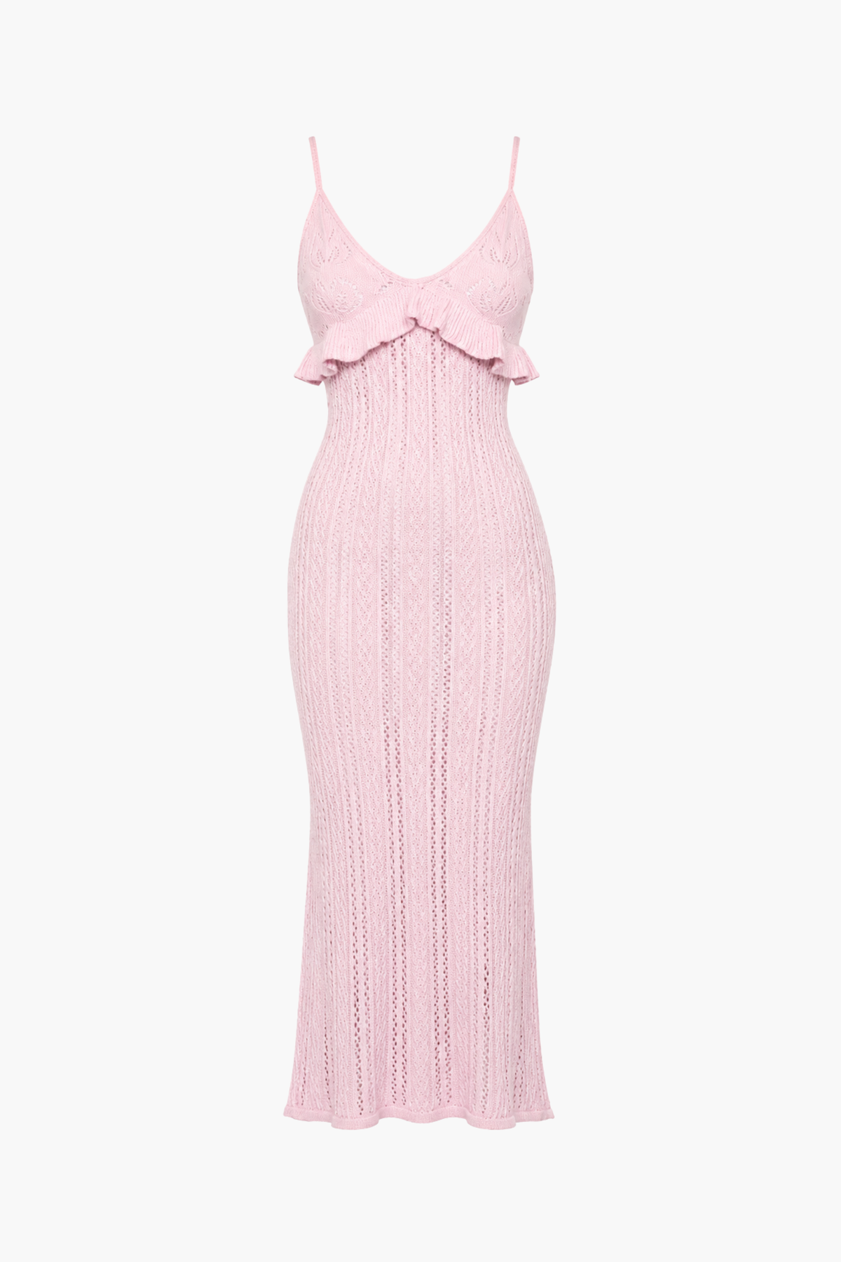 Seaside Ruffle Crochet Knit Midi Dress
