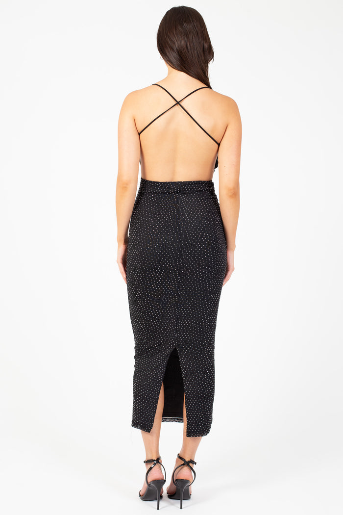 Arielle Rhinestone Midi Mesh Dress - honey
