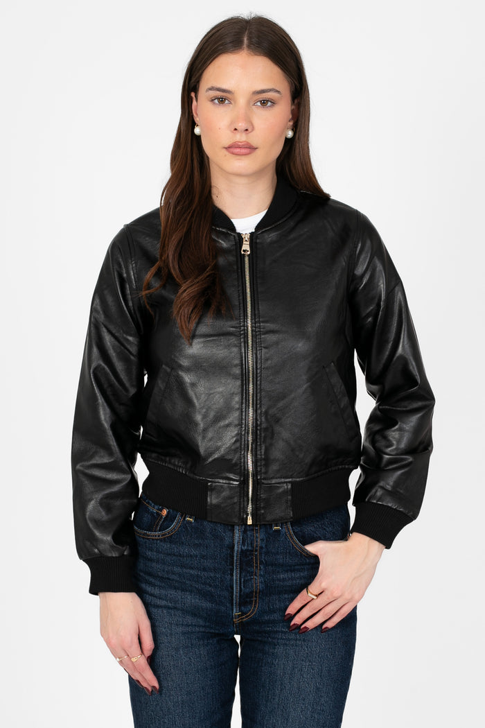 Iris Faux Leather Bomber Jacket - honey