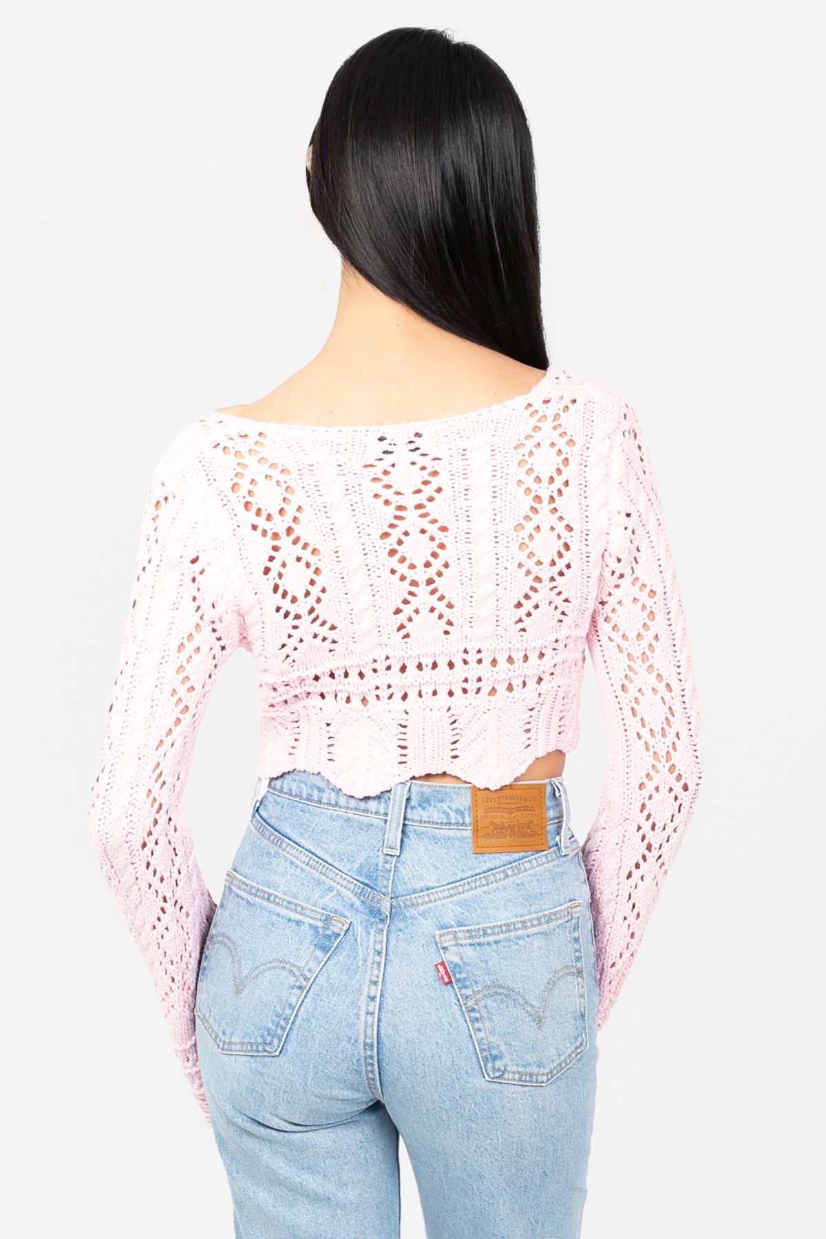 Rayna Tie Front Crochet Crop Sweater - honey