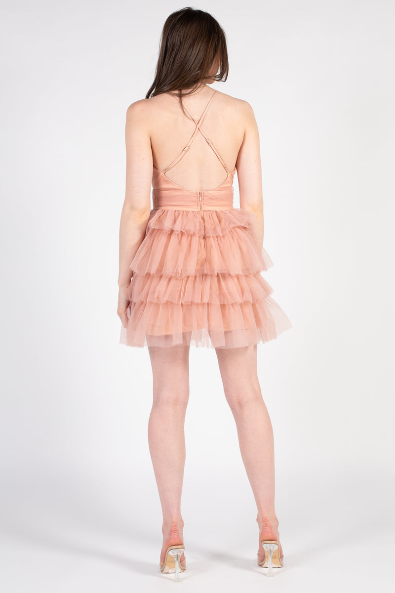 Adeline Tulle Layered Mini Dress - honey