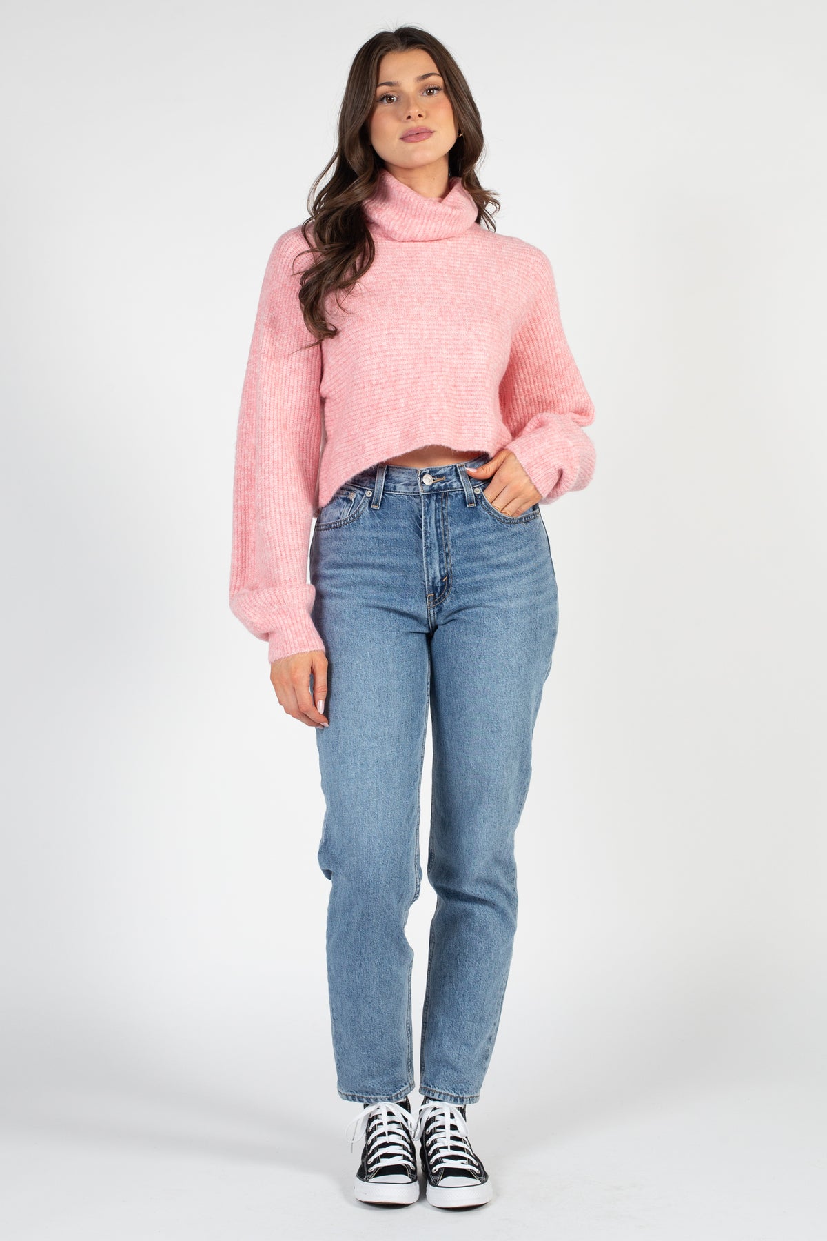 Calianna Turtleneck Knit Crop Sweater - honey