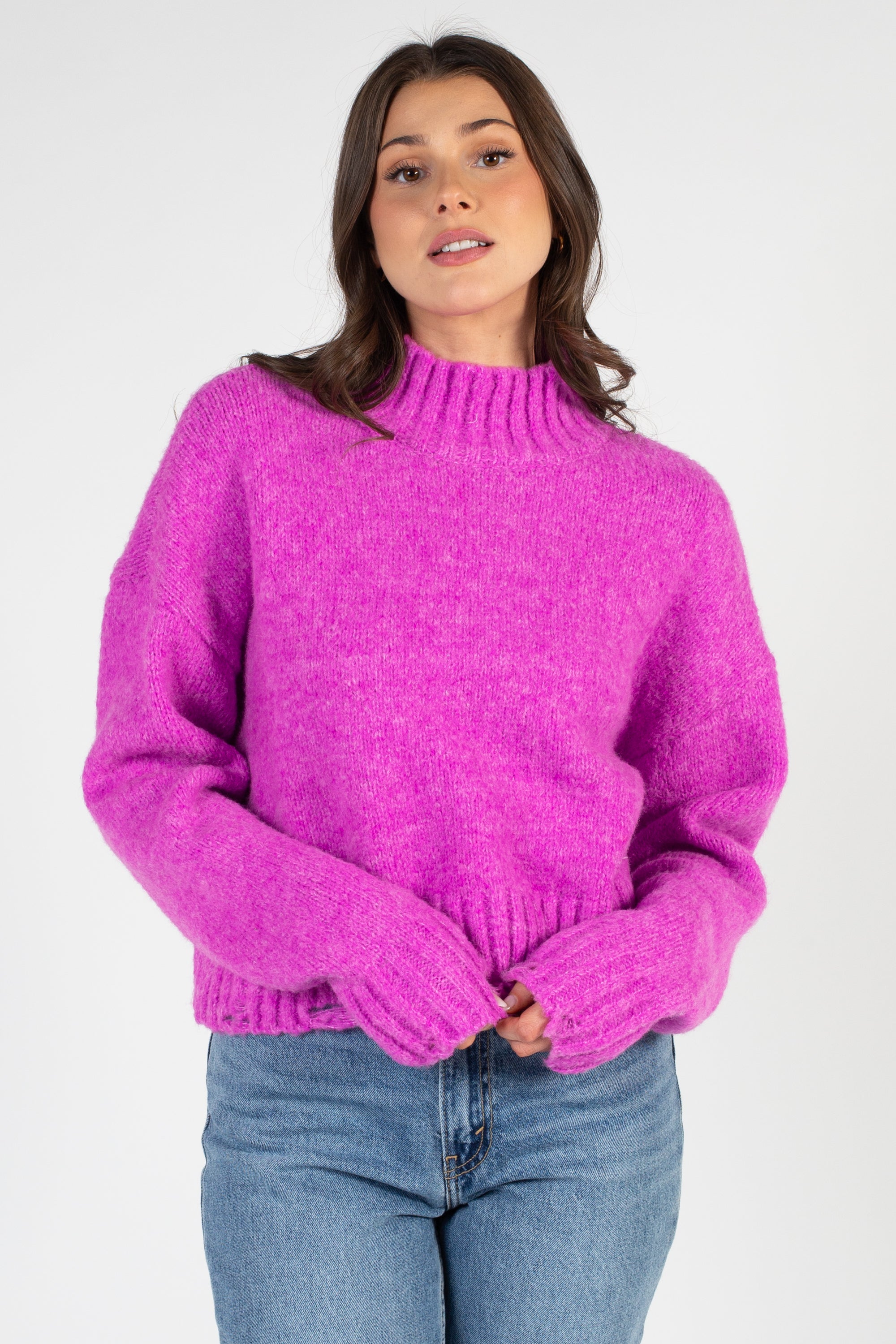 Hot pink hotsell distressed sweater