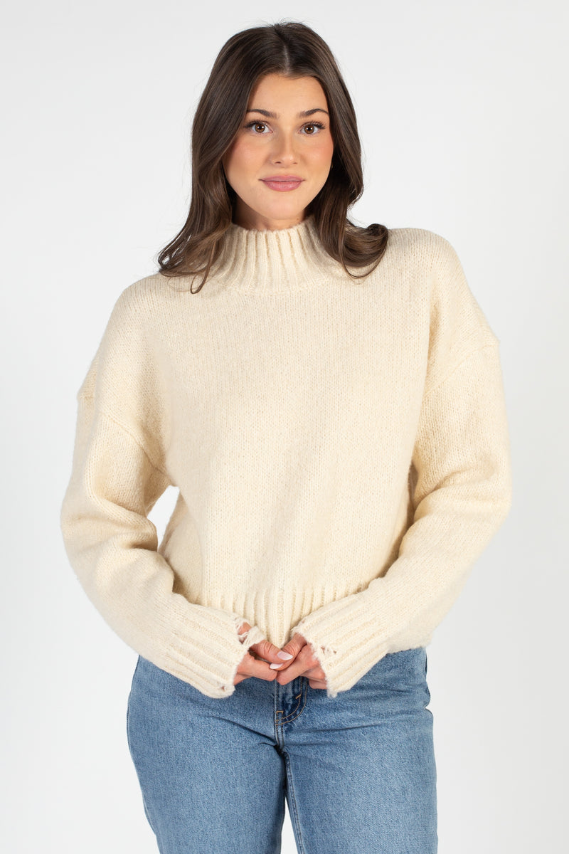 Ashlee Mock Neck Distressed Sweater - honey
