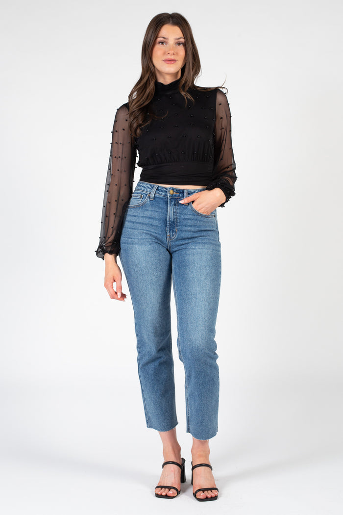 Wilhelmina Pearl Embellished Mesh Blouse