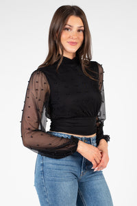 Wilhelmina Pearl Embellished Mesh Blouse