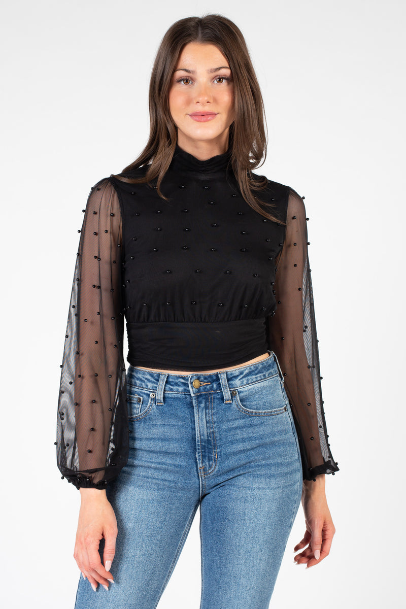 Wilhelmina Pearl Embellished Mesh Blouse